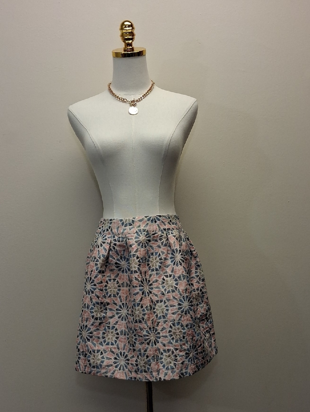 miami Pink and Blue Floral Jacquard A-Line Skirt
